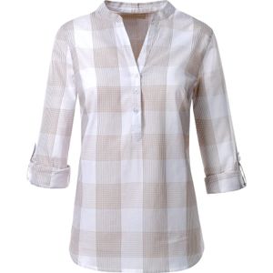 Dames Katoenen blouse in taupe/wit geruit