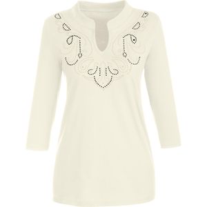 Ecru - Longsleeve - 100% Katoen - V-hals - 3/4-mouwen