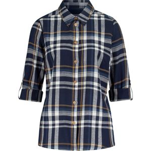 Marine/Camel Geruite Blouse - Katoen - Lange Mouwen - Normale Kraag