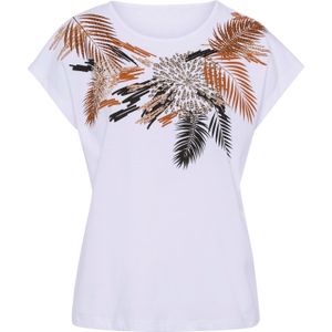 Dames Shirt met korte mouwen in wit/cognac