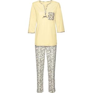 Pyjama - Vanille/Grijs Gedessineerd - 100% Katoen - 3/4-Mouwen