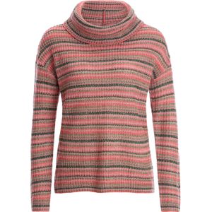 Dames Rolkraagtrui in flamingo/poudre gestreept