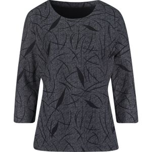 Dames Shirt met 3/4-mouw in steengrijs/zwart gedessineerd