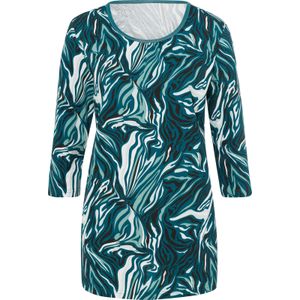 Dames Lang shirt in aquapetrol/ecru bedrukt