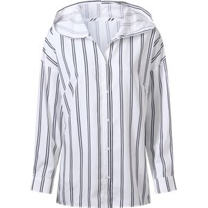 Dames Longline blouse in marine/wit gestreept