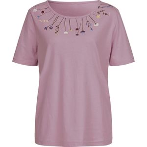 T-shirt - Gebloemd - Mauve/Hemelsblauw - 100% Katoen