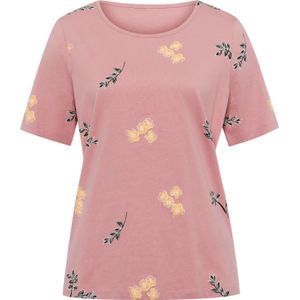 Dames Shirt met korte mouwen in rozenkwarts/wit bedrukt