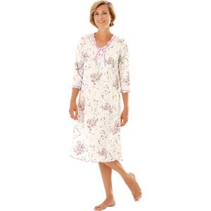 Wit/Violet - Nachthemd - Katoen - Gebloemd