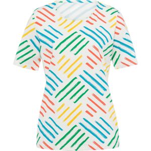 Dames Shirt met korte mouwen in ecru/turquoise bedrukt