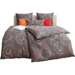 Bedtextiel in antraciet/rood bedrukt