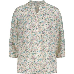 Dames Blouse - Jade/Mauve - Met Ruches - Korte Knoopsluiting