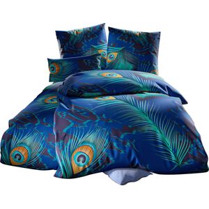 Bedtextiel in koningsblauw/blauwgroen bedrukt