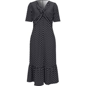 Jerseyjurken - Zwart/Wit - 100% Polyester - V-hals 3/4-mouwen Kuitlengte