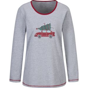 Dames Pyjamashirt in grijs gemêleerd/rood