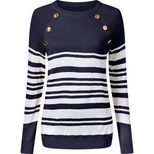 Dames Pullover met lange mouwen in marine/wit gestreept