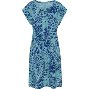 Dames Zomerjurk in koningsblauw/aquamarijn bedrukt