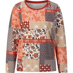 Dames Shirt met lange mouwen in papaja/roestrood bedrukt