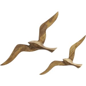 Wanddecoratie vogels set van 2 in bruin