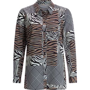 Dames Blouse met print in zwart/cognac bedrukt