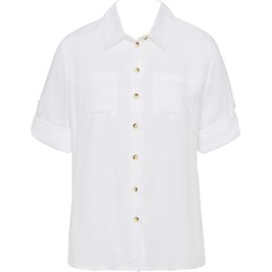 Blouse - Wit - 100% Viscose - Normale Overhemdkraag - Knoopsluiting - 3/4-Mouwen