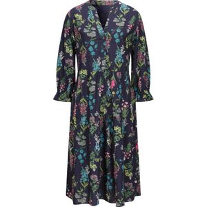 A-lijn Jurk - Marine/Oudroze Gedessineerd - 100% Viscose - Knoopsluiting