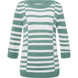 Dames Pullover met 3/4-mouwen in salie/wit gedessineerd