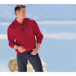 Poloshirt - Rood - 100% Katoen - Ritssluiting - Lange Mouwen