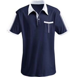 Poloshirt - Marine/Wit - 100% Katoen - Knoopsluiting - Gedessineerd
