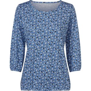 Dames Shirt met 3/4-mouw in middenblauw/ecru bedrukt