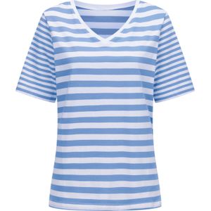 Classic Basics - T-shirt - Hemelsblauw/Wit Gestreept - Korte Mouwen - V-hals