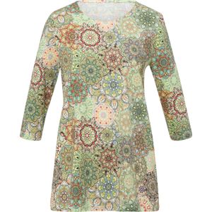 Dames Lang shirt in resedagroen/papaya bedrukt