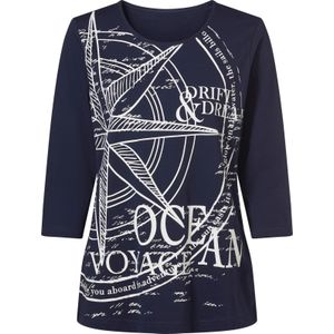 Dames Shirt met 3/4-mouw in marine/wit