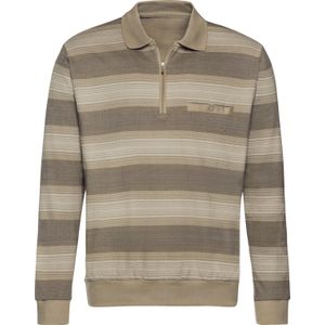 Beige Gestreept Poloshirt - 100% Katoen - Lange Mouwen - Ritssluiting