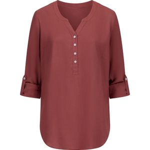 Blouse - Roodbruin - 100% Viscose - Lange Mouwen - V-hals