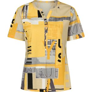 Dames Shirt met korte mouwen in oker/zand bedrukt