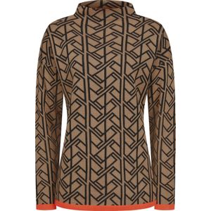 Dames Trui met opstaande kraag in camel/zwart gedessineerd