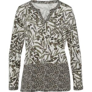 Dames Shirt met lange mouwen in champagne/kaki bedrukt