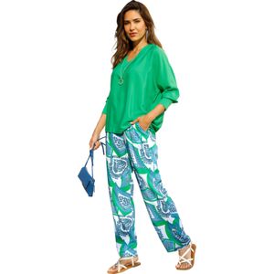 Stretchbroeken - Blauwgroen/Ecru - 100% Viscose - Comfortabele Pasvorm