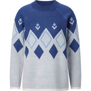 Dames Trui met opstaande kraag in ecru/hemelsblauw gedessineerd