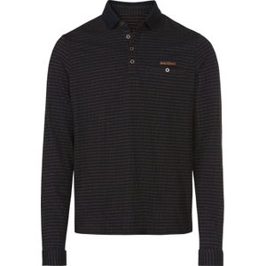 Heren Poloshirt met lange mouwen in zwart/cognac gedessineerd