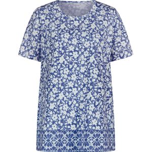 Longshirt - Royalblauw/Wit - 100% Katoen - Gebloemd