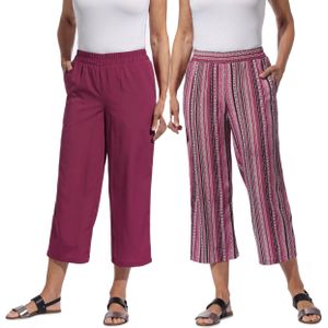 Capri Broek - Fuchsia/Mos Gestreept - 100% Katoen - Comfortabele Taillehoogte