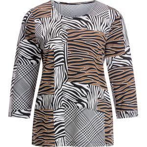 Dames Shirt met ronde hals in zwart/cognac bedrukt