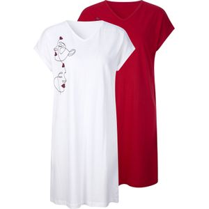 Dames Nachthemden in wit + rood