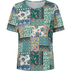 Dames Shirt met korte mouwen in ecru/groen bedrukt