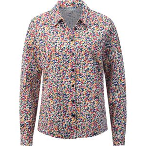 Dames Jerseyblouse in ecru/fuchsia geprint