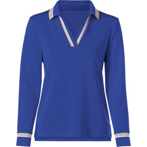 Dames Poloshirt in koningsblauw/zand gedessineerd