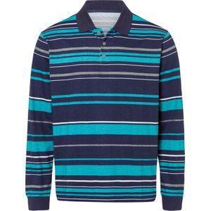 Heren Poloshirt met lange mouwen in marine/turquoise gestreept