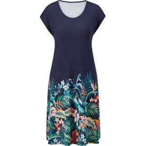 Marine/oranje - Little Black Dress - 95% Viscose - Gebloemd