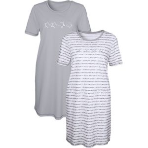Slaapshirts Set - Gestreept en Effen - Korte Mouwen - Ronde Hals - Single-Jersey